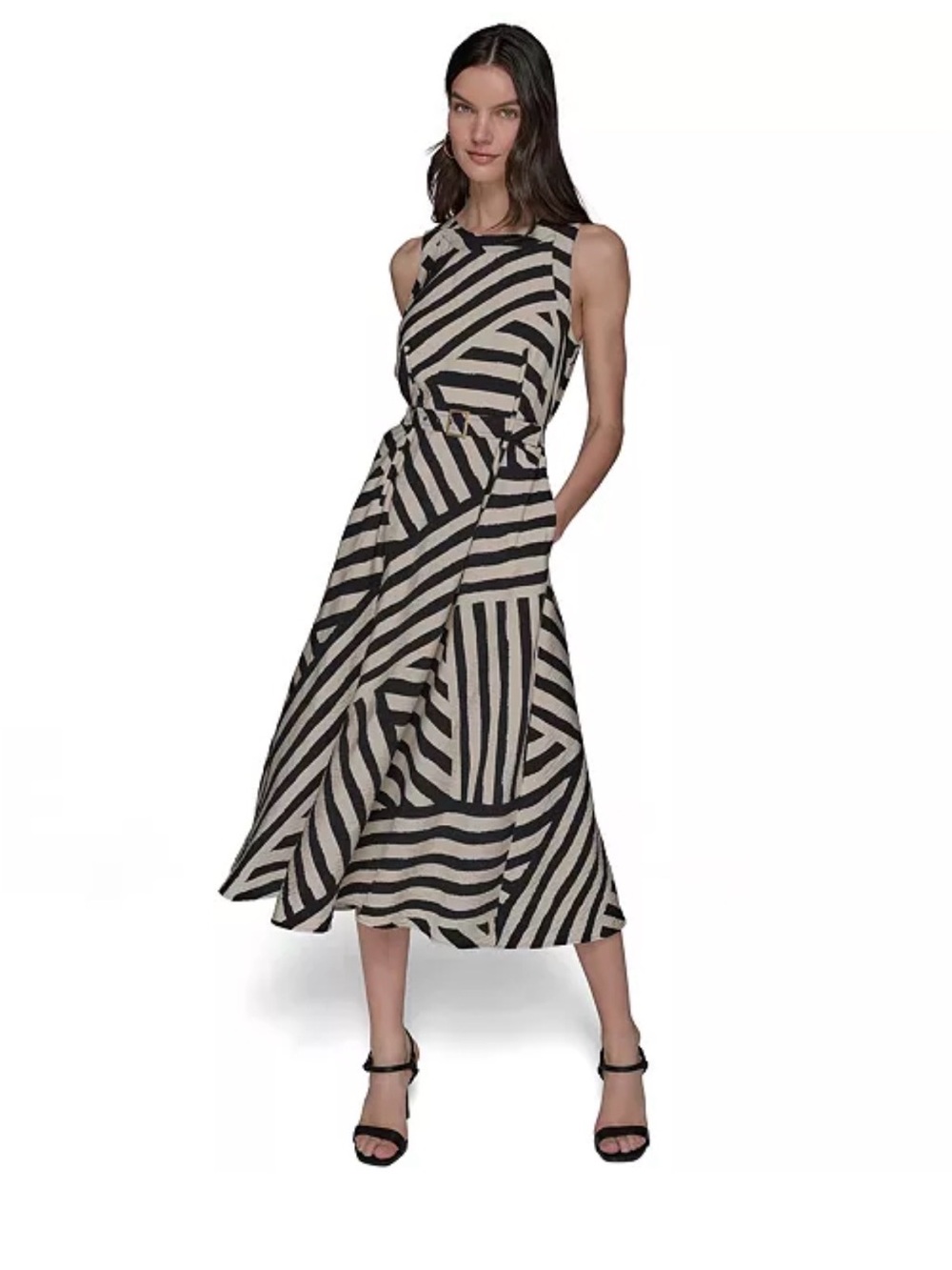 Karl Lagerfeld black and Cream Geometric Midi Dress